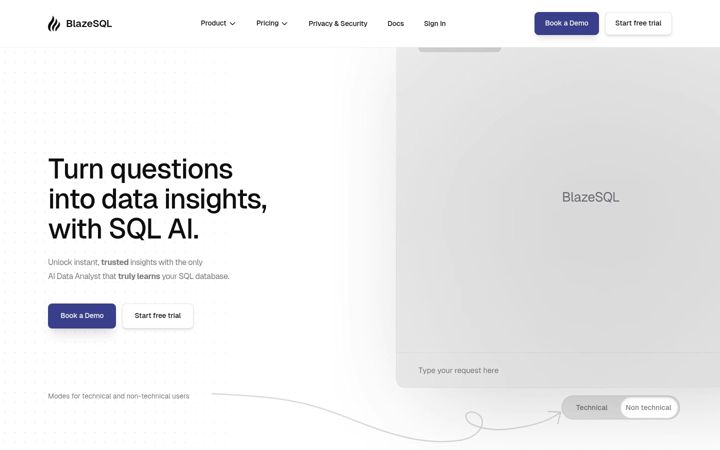 Screenshot of blazesql.com