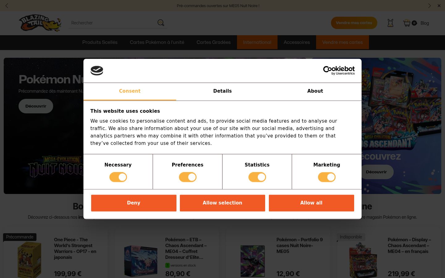 Screenshot del banner di consenso mostrato prima di qualsiasi interazione