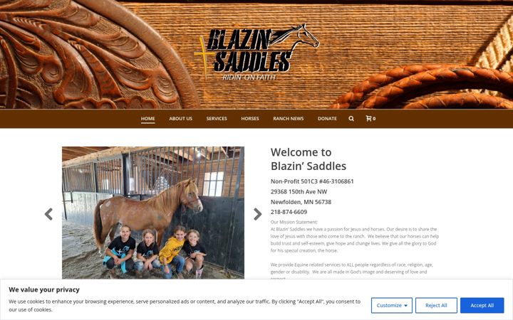 Screenshot of blazinsaddles.org