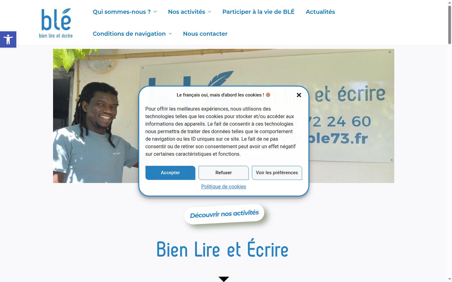 Capture d'écran de la bannière de consentement affichée avant toute interaction