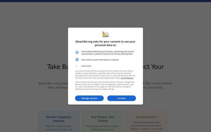 Screenshot of bleachbit.org