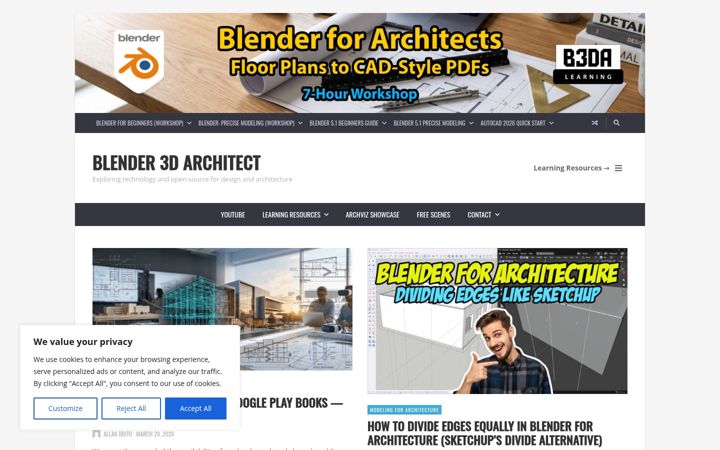 Kuvakaappaus sivustosta blender3darchitect.com