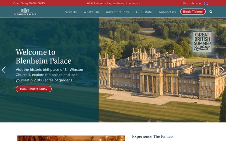 Screenshot of blenheimpalace.com