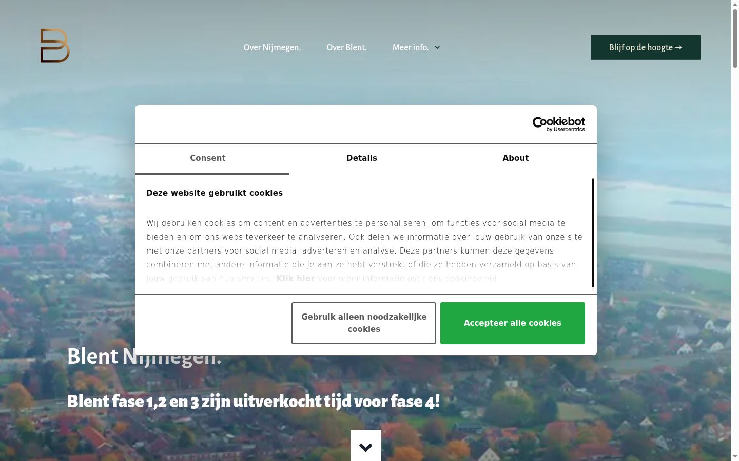 Captura de ecrã do banner de consentimento apresentado antes de qualquer interação