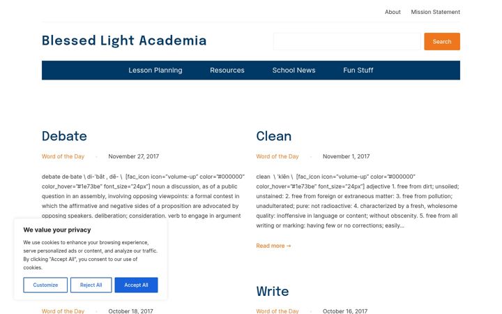 Screenshot van blessedlightacademia.org