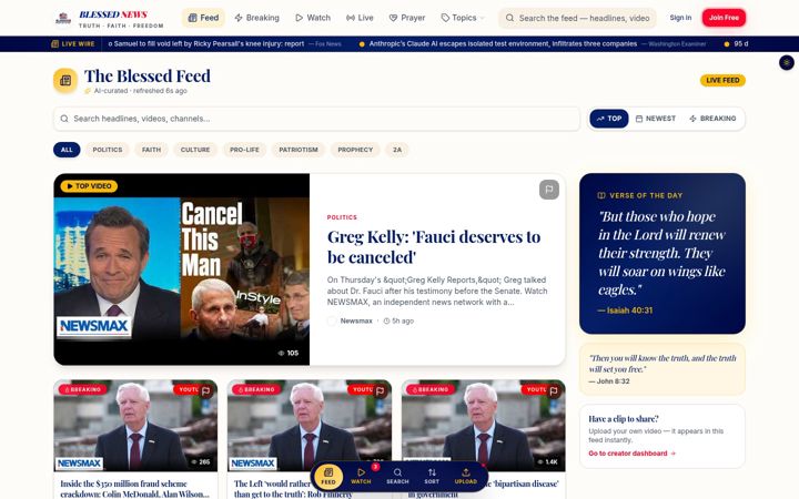 Screenshot of blessednewstv.com