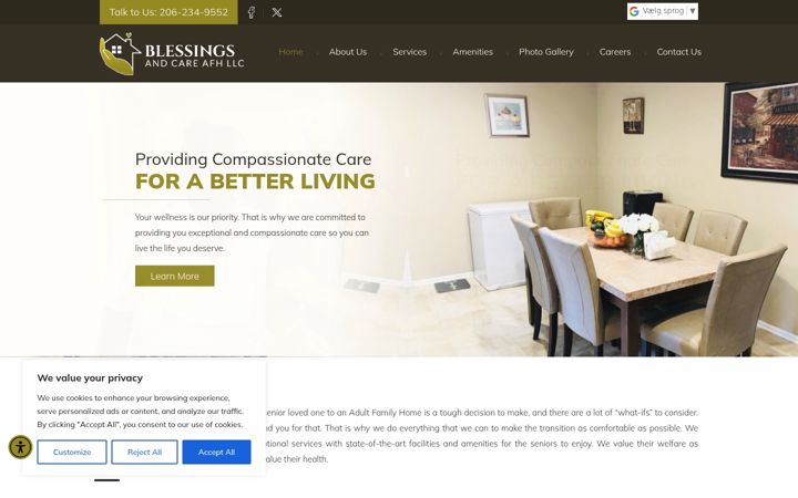 Screenshot of blessingsandcareafh.com