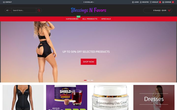 Screenshot of blessingsnfavors.com