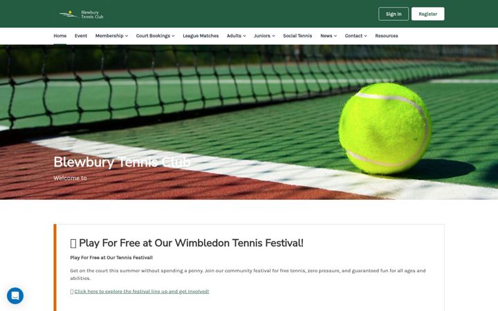Snímek obrazovky blewburytennis.co.uk