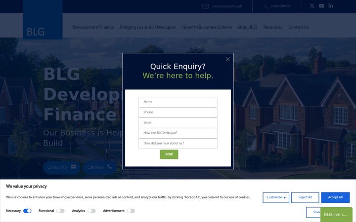 Screenshot of blgdevelopmentfinance.co.uk