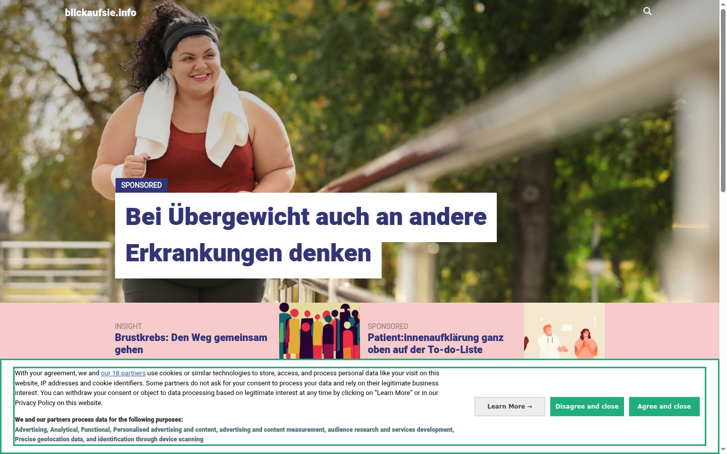 Skärmbild av samtyckesbannern som visades före någon interaktion