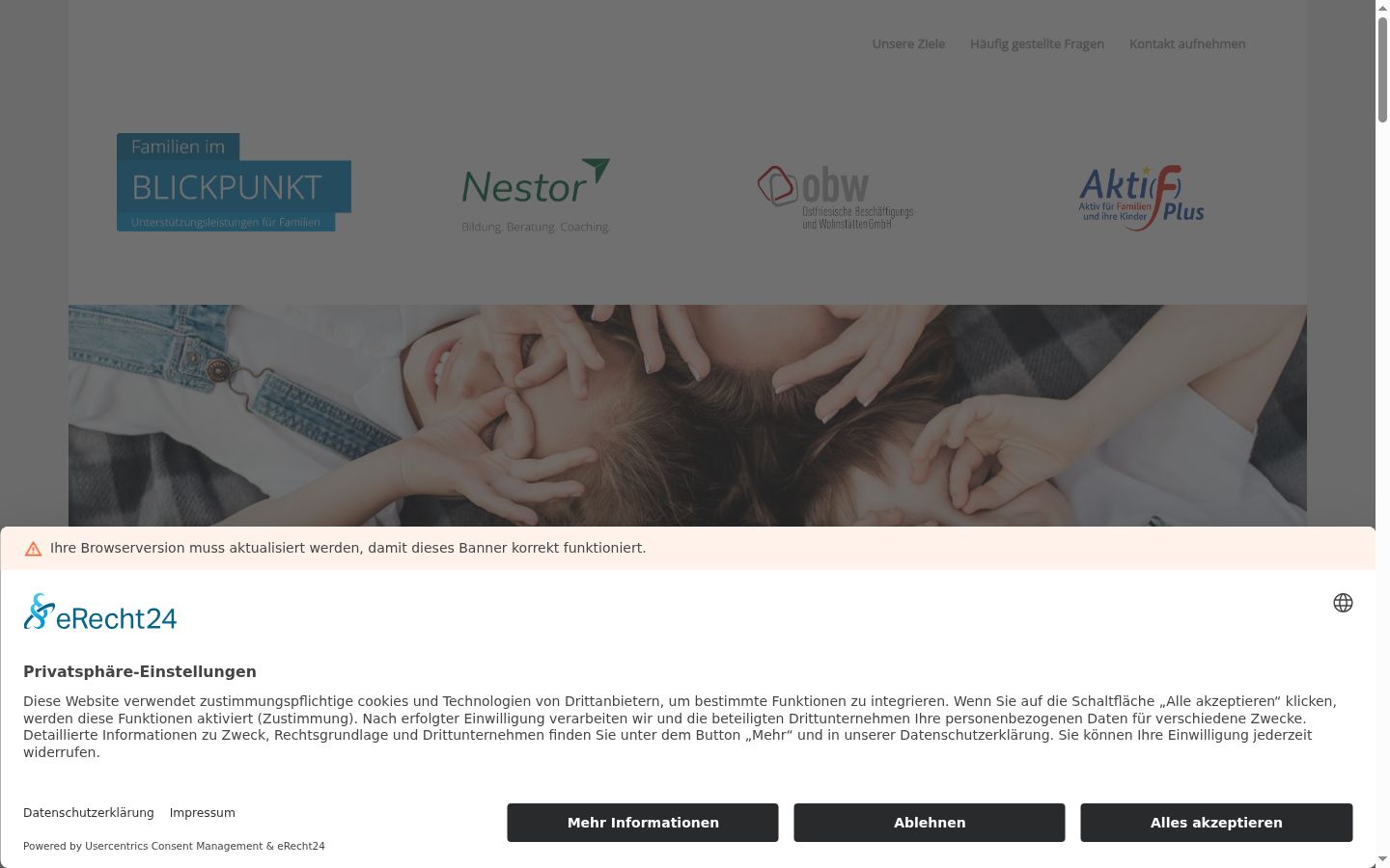 Screenshot del banner di consenso mostrato prima di qualsiasi interazione