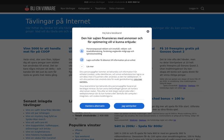 Screenshot of blienvinnare.com