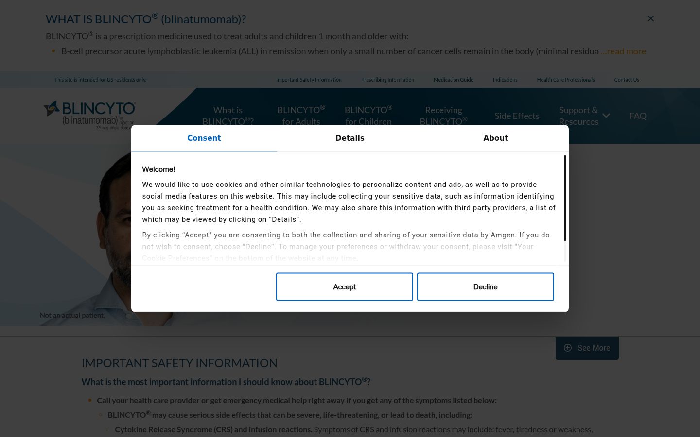 Screenshot of the consent banner shown before any interaction