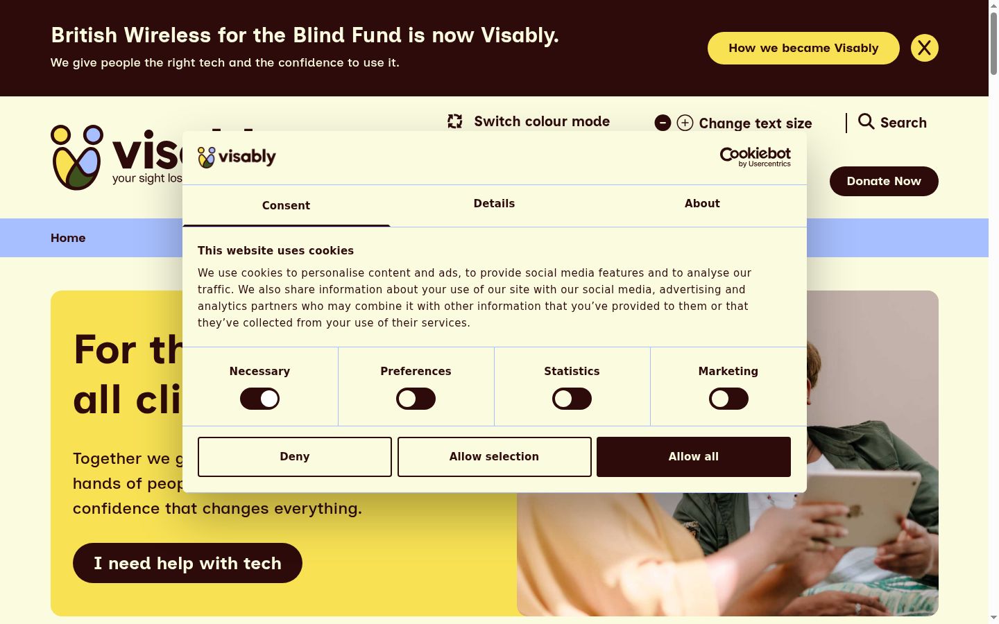 Screenshot of the consent banner shown before any interaction