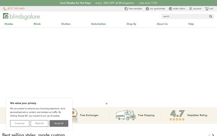 Screenshot of blindsgalore.com
