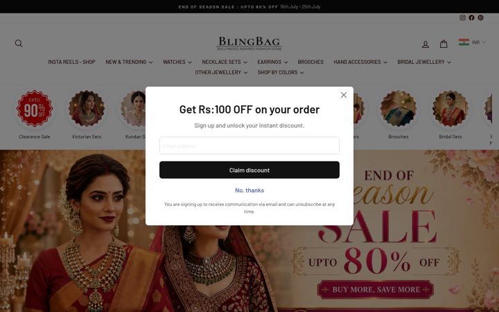 Screenshot of blingbag.co.in