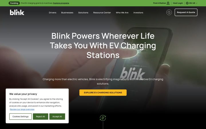 Screenshot van blinkcharging.com