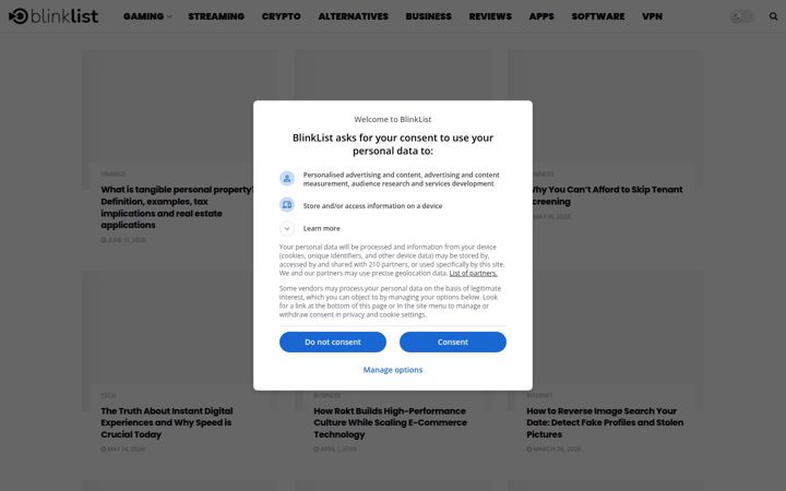 Screenshot of blinklist.com