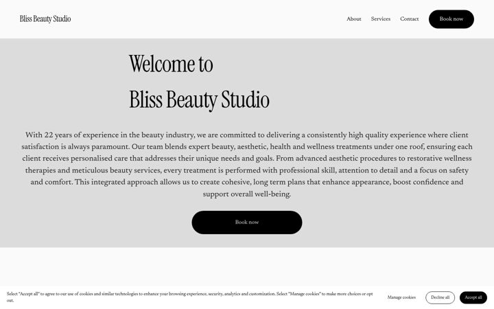 Ekraanipilt saidist blissbeautystudio.co.uk