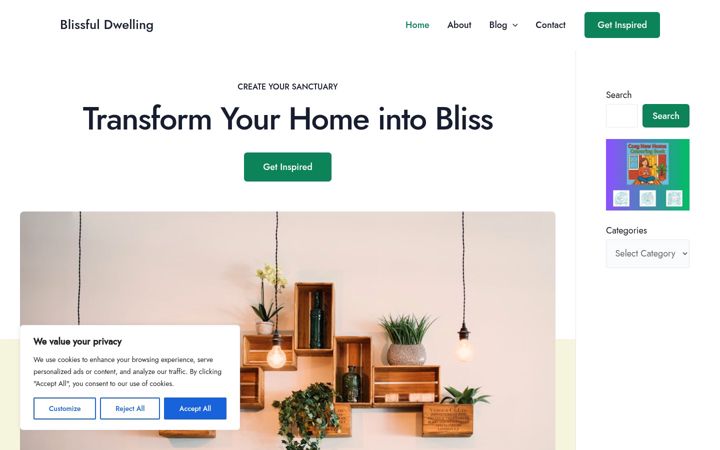 Screenshot of blissfuldwelling.com