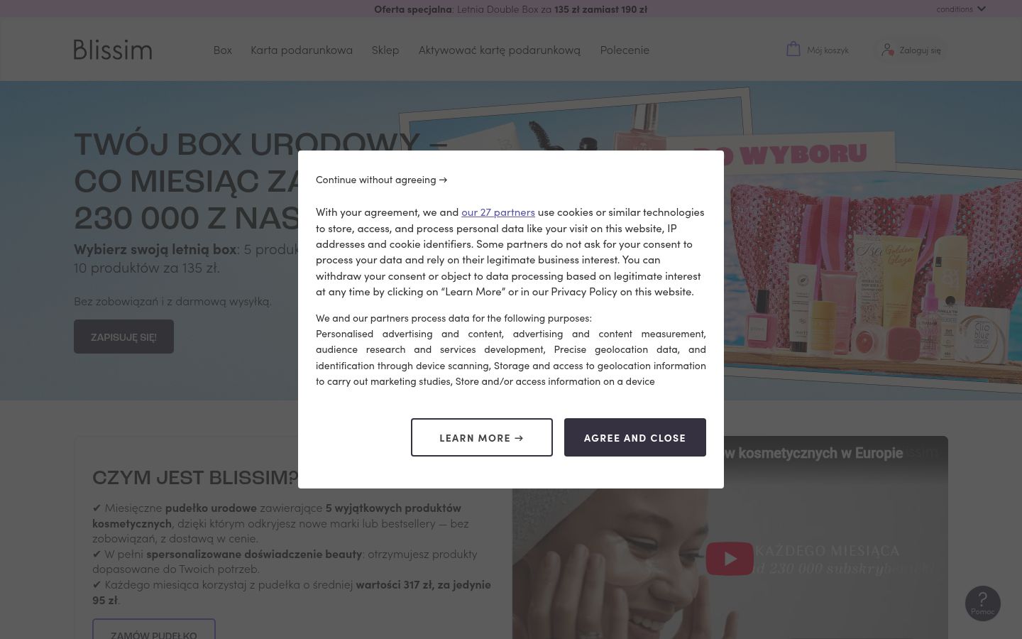 Sutikimo reklamjuostės, rodytos prieš bet kokią sąveiką, ekrano kopija