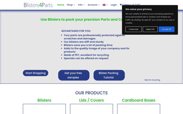 Captură de ecran a blisters4parts.com