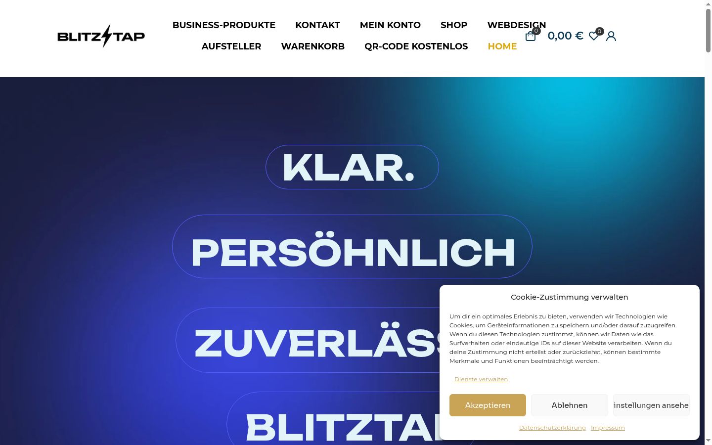 Screenshot des Einwilligungsbanners vor jeglicher Interaktion