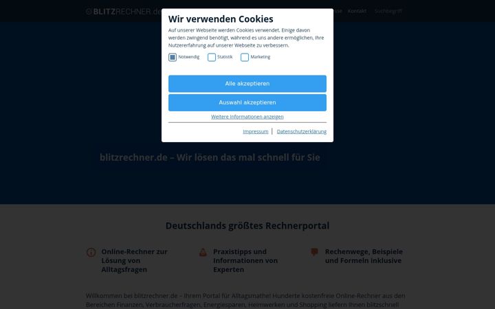 Posnetek zaslona blitzrechner.de