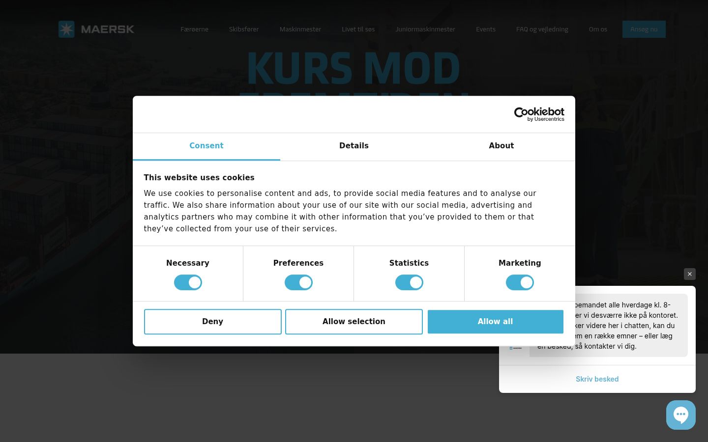 Screenshot des Einwilligungsbanners vor jeglicher Interaktion