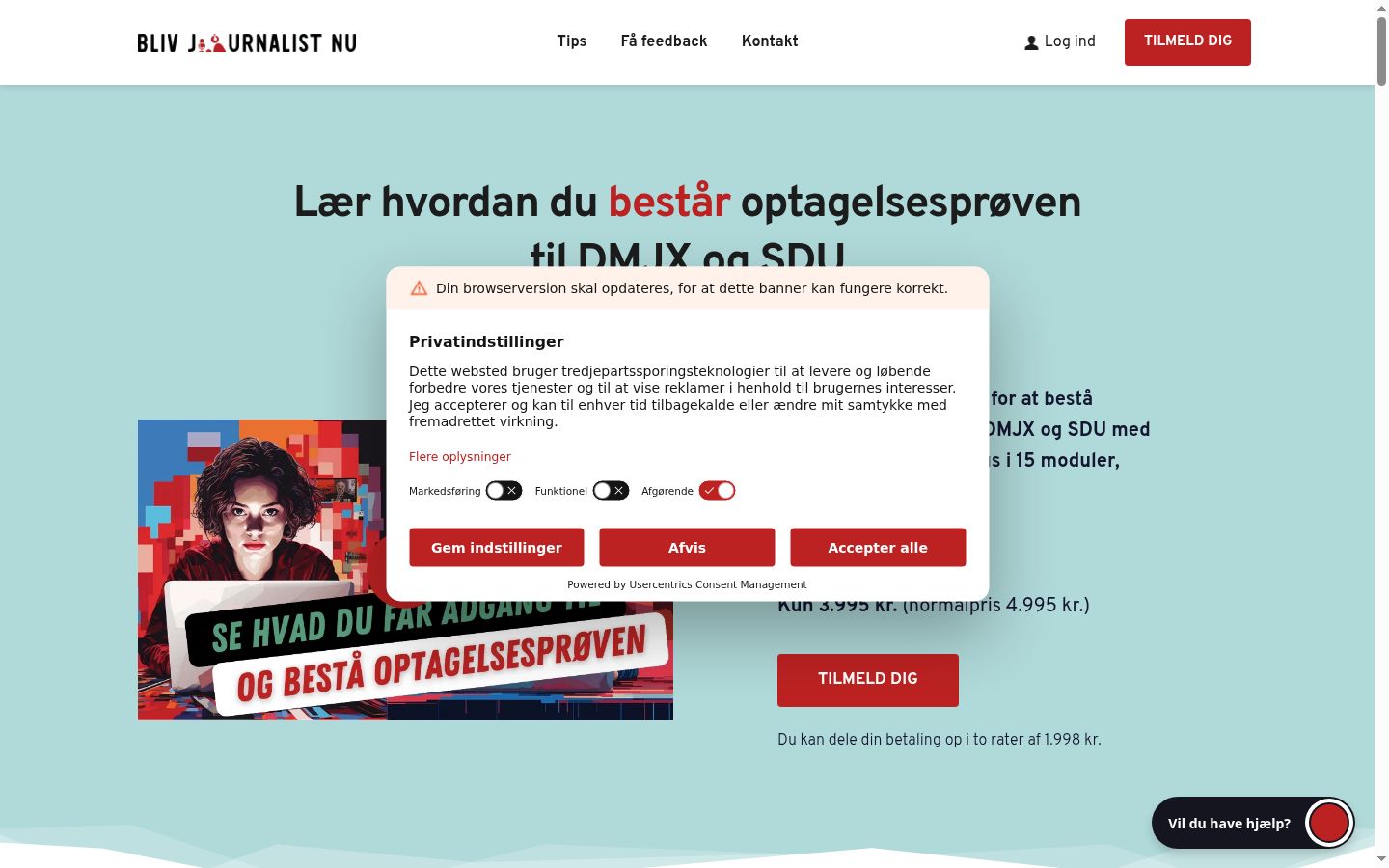Screenshot des Einwilligungsbanners vor jeglicher Interaktion