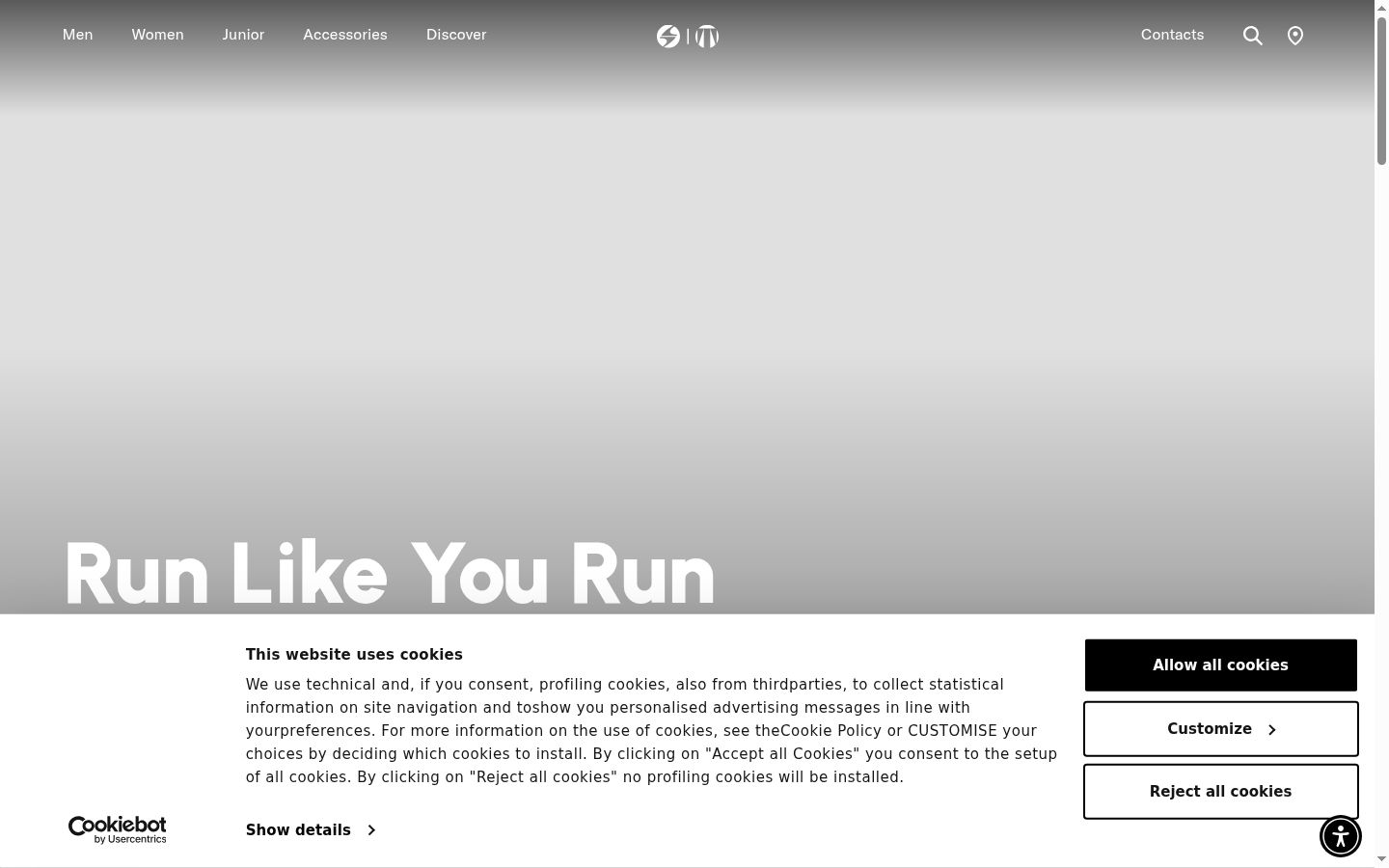 Screenshot del banner di consenso mostrato prima di qualsiasi interazione