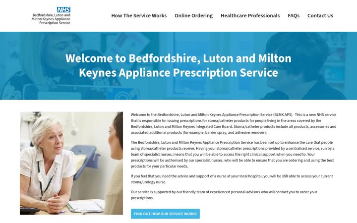 Screenshot of blmkstomaprescriptionservice.nhs.uk