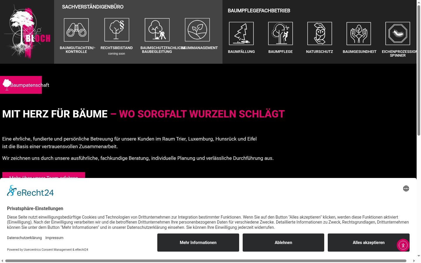 Screenshot des Einwilligungsbanners vor jeglicher Interaktion