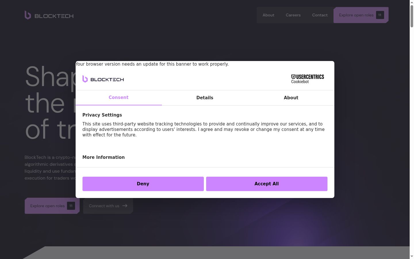 Screenshot of the consent banner shown before any interaction