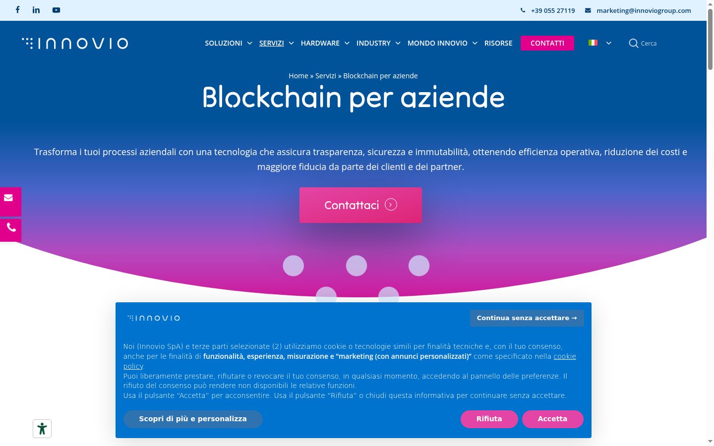 Screenshot del banner di consenso mostrato prima di qualsiasi interazione