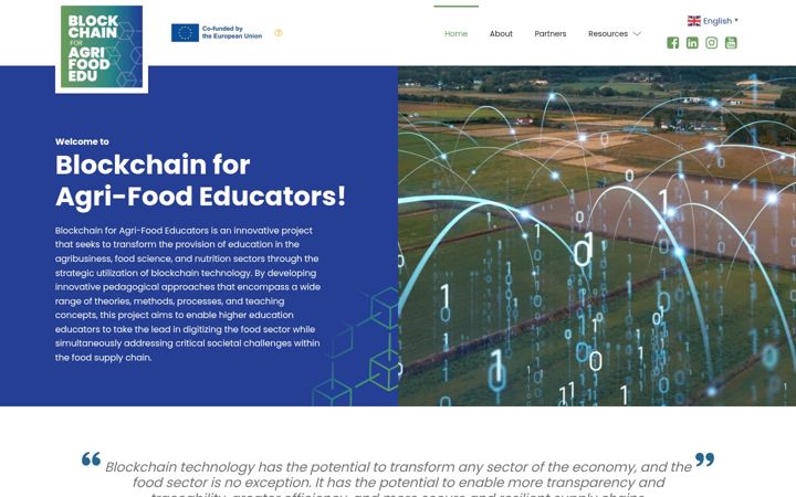Screenshot of blockchainforagrifood.eu
