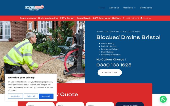 Screenshot of blockeddrainsbristol.co.uk