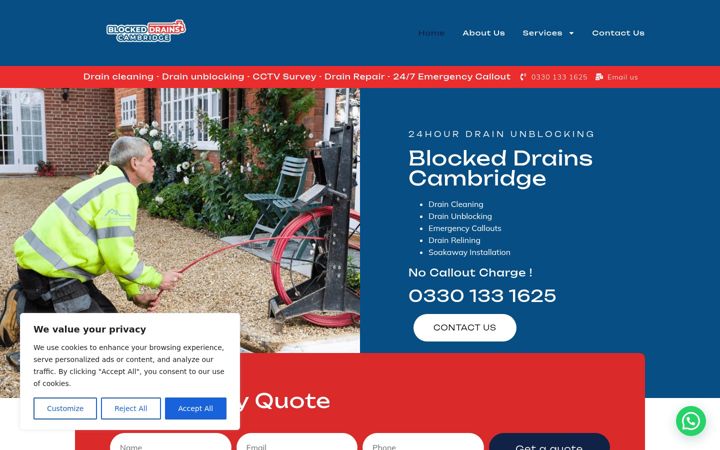Screenshot of blockeddrainscambridge.co.uk