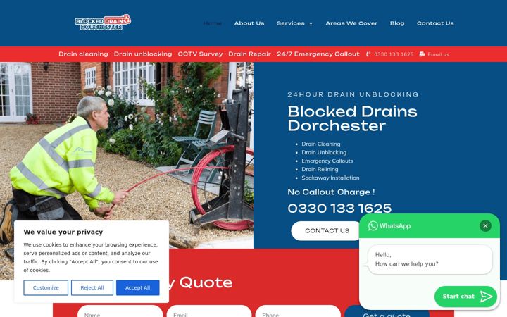 Screenshot of blockeddrainsdorchester.co.uk