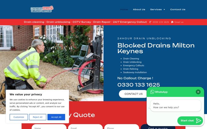 Screenshot of blockeddrainsmiltonkeynes.co.uk