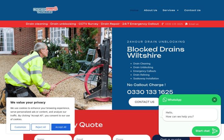 Screenshot of blockeddrainswiltshire.co.uk