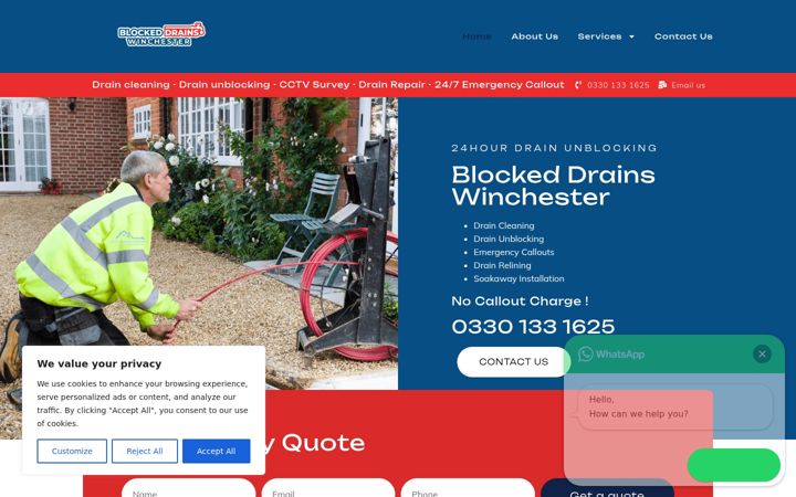 Screenshot of blockeddrainswinchester.co.uk