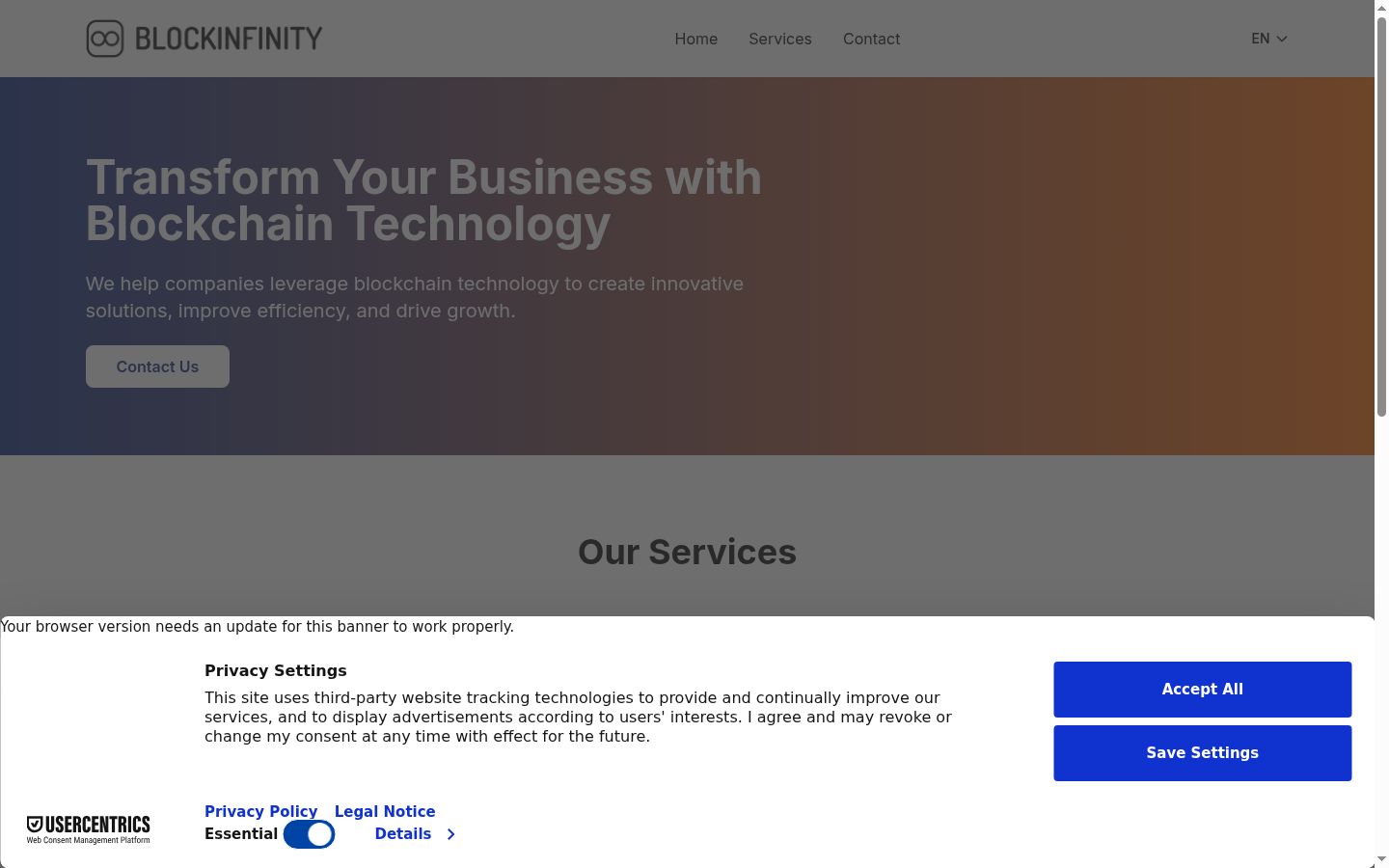 Screenshot of the consent banner shown before any interaction