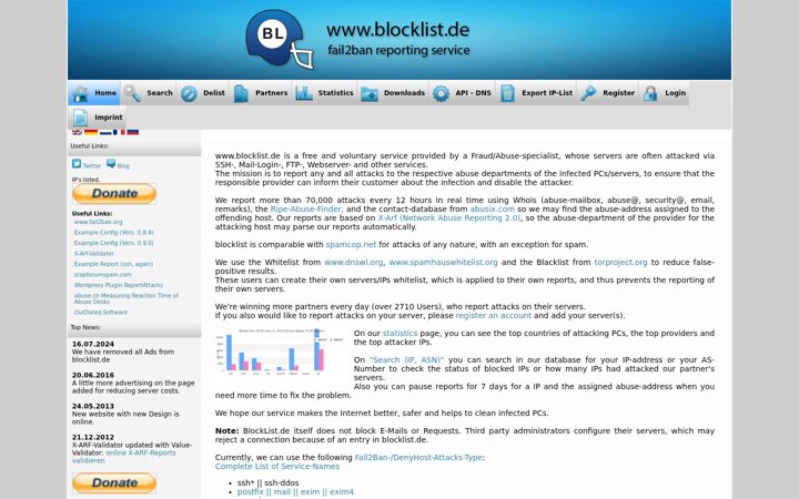 Screenshot of blocklist.de