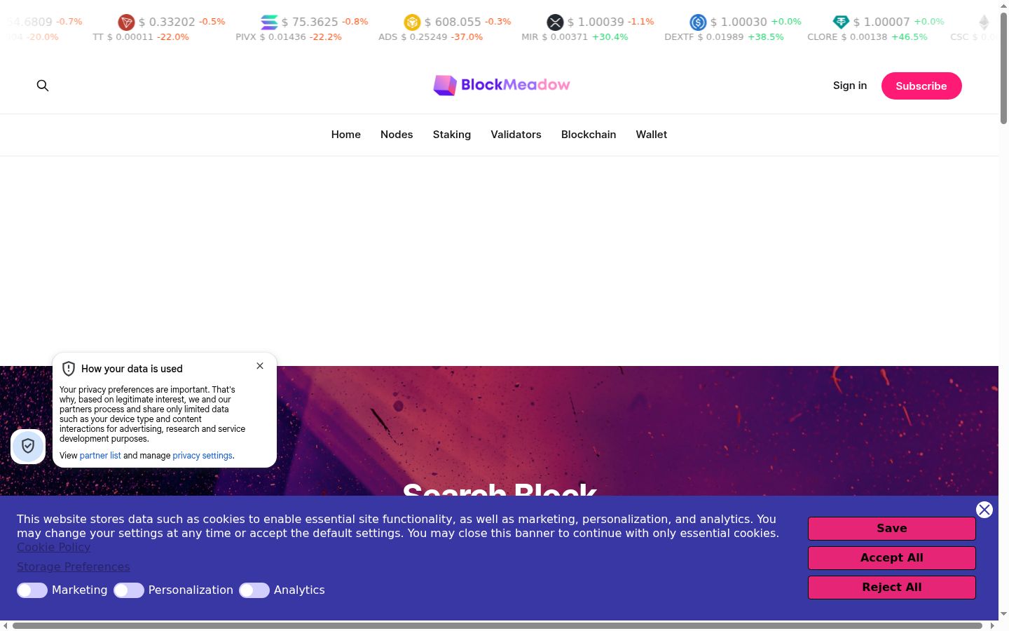 Screenshot tal-banner tal-kunsens muri qabel kwalunkwe interazzjoni