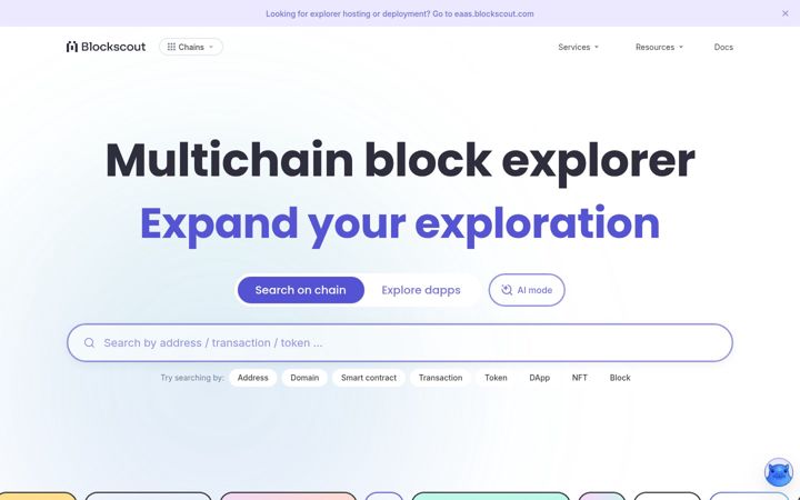 Captură de ecran a blockscout.com