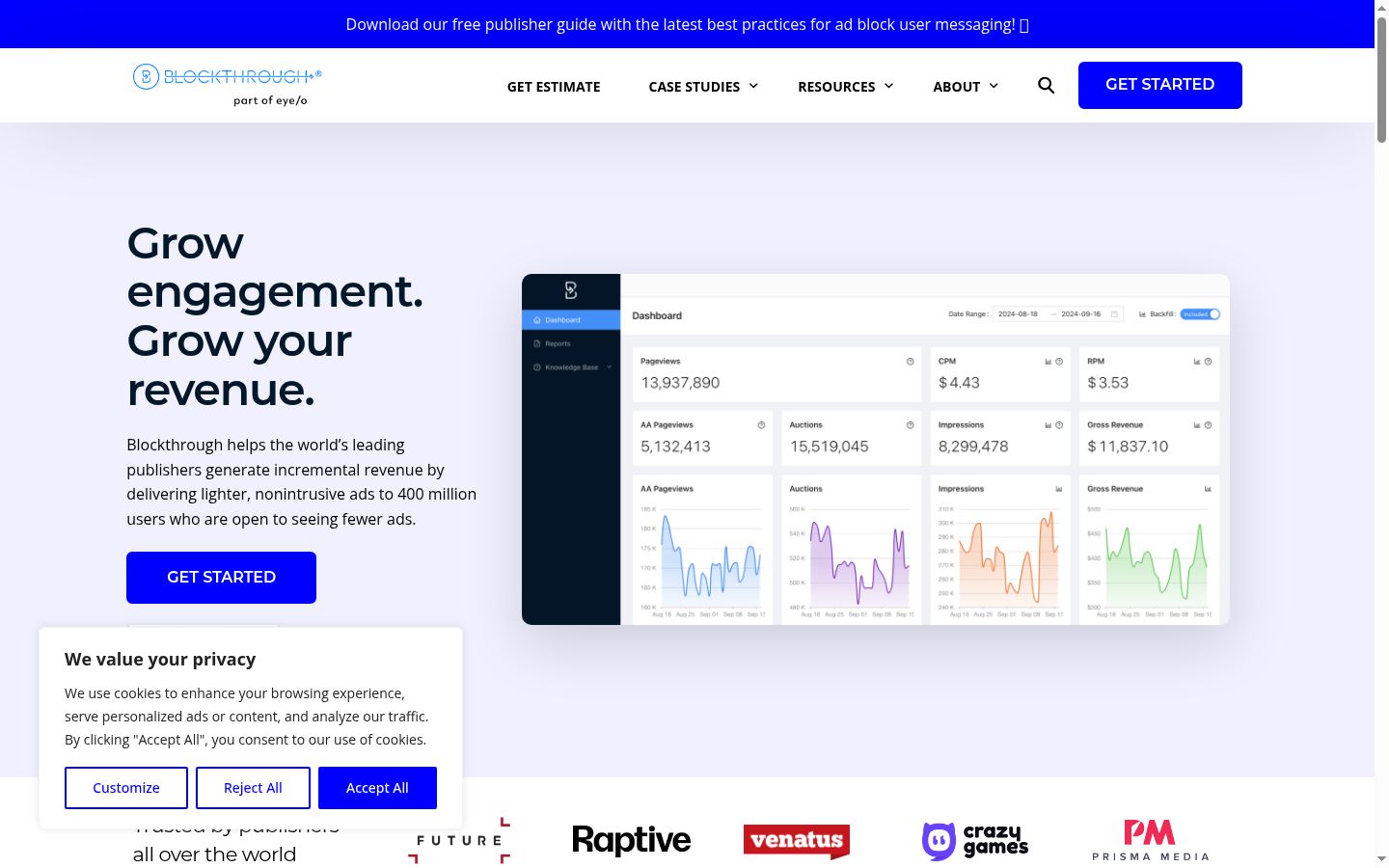 Posnetek zaslona pasice za privolitev, prikazane pred kakršno koli interakcijo