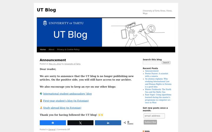 Screenshot of blog.ut.ee