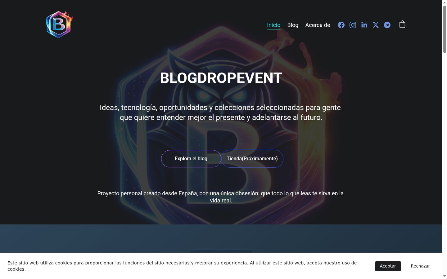 Captura de pantalla del banner de consentimiento mostrado antes de cualquier interacción